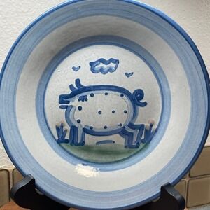 Mary Alice, M.A. Hadley Pottery Hand Painted 9" Country Pig Lunch Plate Blue